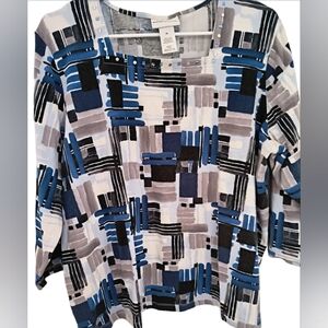 Alfred Dunner blue XL knit rhinestone square top